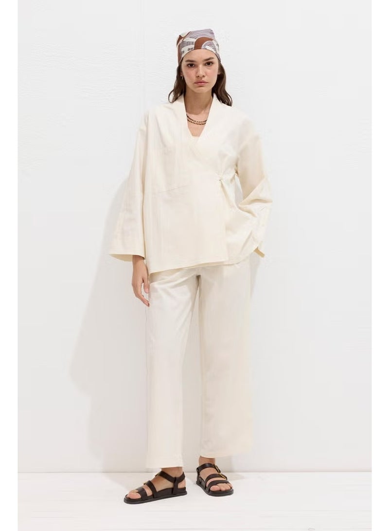 Manuka Cotton Premium Pleated Trousers Natural - Image 1